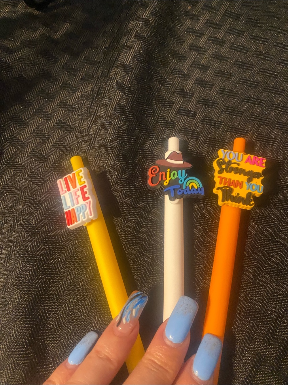 Handcrafted Set of 3 Motivational Gel Pens - Yellow, White, Orange
